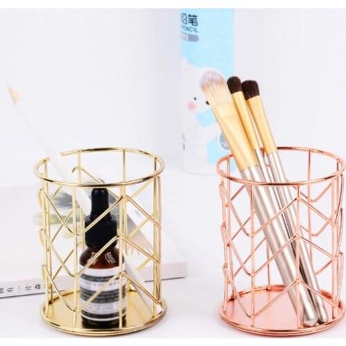 Makeup Brush Organizer Office Pen Pencil Holders Desk Organizer Rose Gold Metal Decor For Bathroom Dresser Vanity And Countertop
