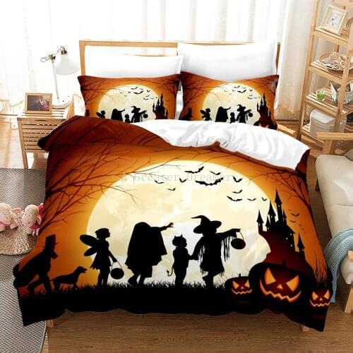 3D Halloween Trick Pumpkin Bedding Set Kids Cartoon Duvet Cover Set Festival Bedclothes 3D Bed Cover Pillowcase Cute Home Decor