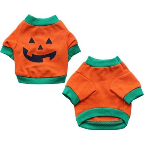 Halloween Costume Pumpkin Head Printed T-Shirt Puppy and Kitten Vest Pet Clothing