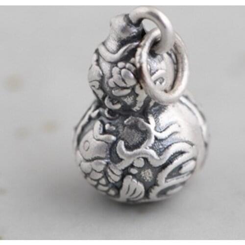 Small and exquisite S999 silver jewelry, carp lotus, diy bracelet accessories, silver gourd woman pendant