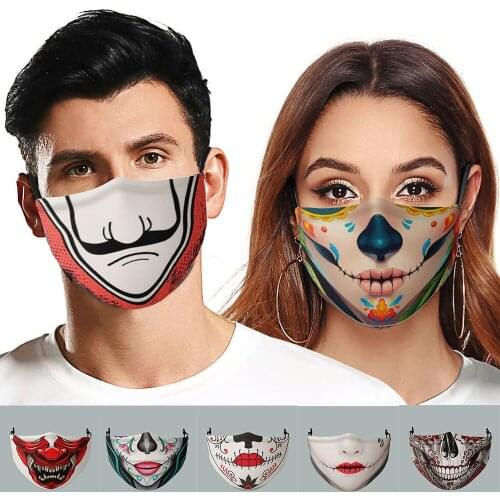 Adult Cosplay Painted Skull Masks Funny Mouth Face Towel Decoration Dustproof Reusable Women Men Halloween Party Cotton Mask
