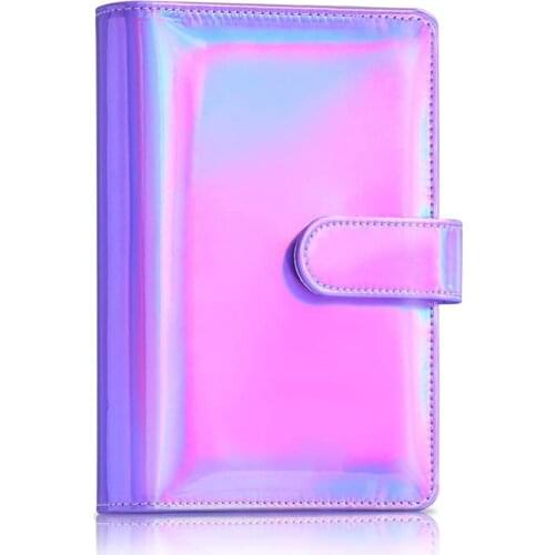A6 PU Leather Notebook Refillable 6 Ring Binder Cover ,Rainbow Binder Budget Planner Cash Envelopes,with Magnetic Buckle Closure