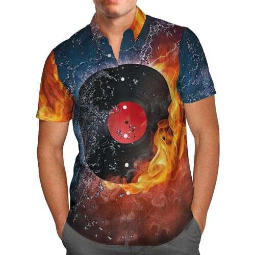 Fire Water Print Short Sleeve Shirts For Men Loose Cardigan Button Shirt Plus Size Hawaiian Style Summer 2021 Ventilated Shirt