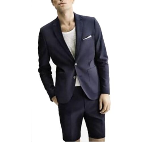 2019 Short Suit Summer Suit Men Tailored Slim Fit Summer Men Suits Shorts, Suit Blue, Navy Blue Wedding Costume For Groomsmen