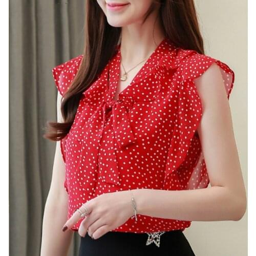 Summer New Korean Clothing Fashion Women Tops and Blouse Sleeveless Women Clothing Polka Dot Blouse Blusas Mujer De Moda 4784