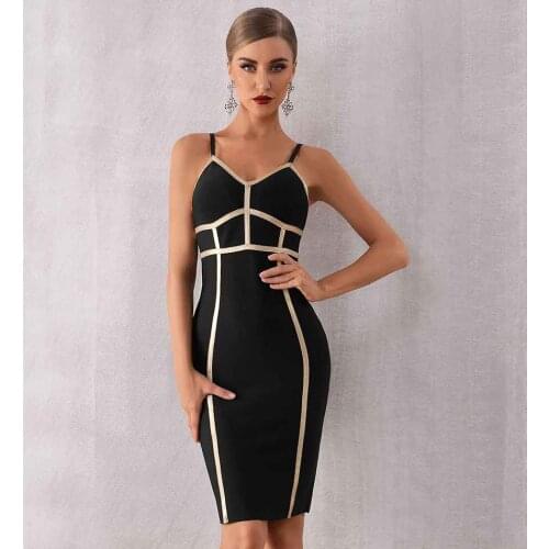 Seamyla Black Striped Spaghetti Strap Bandage Dress Women Sexy Sleeveless V Neck Bodycon Elegant Night Lady Summer Dresses 2021
