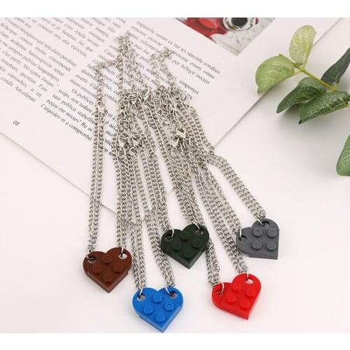 2PCS Cute Love Heart Brick Pendant Necklace for Boys Girls Friendship Women Men Jewelry Couple Valentines Gifts Paired Bracelets