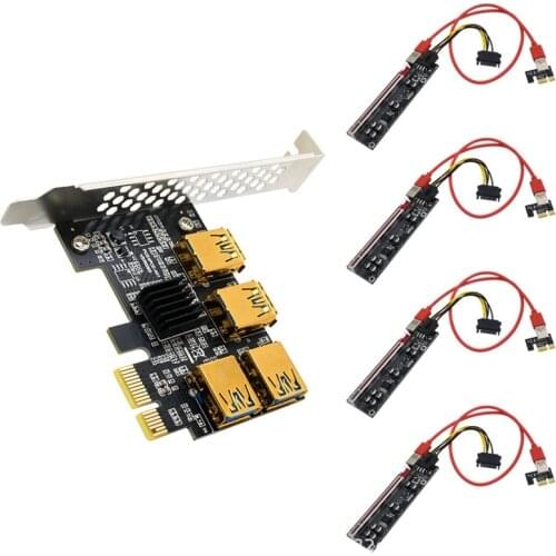 PCI-E Expansion Card One for Four USB PCI-E 1X to PCI-E 16X 6Pin Graphics Extension Cable Expansion Card for BTC Mining