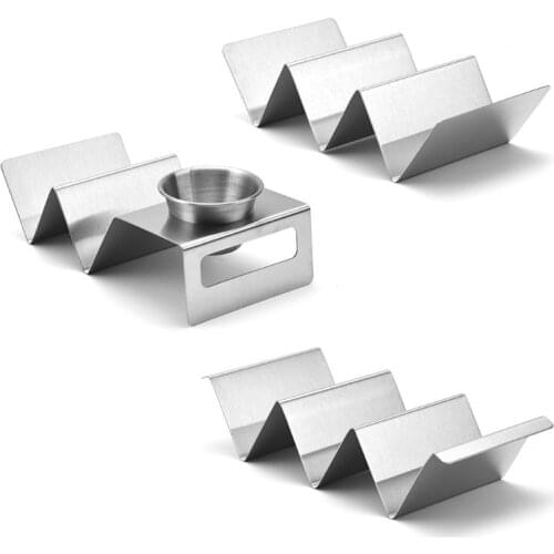 Taco Holder Stands Stainless Steel with Easy-Access Handle, Oven, Grill, and Dishwasher Safe, Smooth Edge