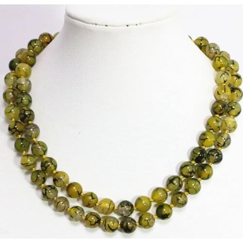 Semi-precious Stone Long Chain Necklace Yellow Veins Agat Dragon Carnelian Round Bead 8,10,12mm Fashion Jewels 36inch B1472