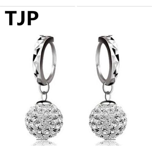 TJP Popular Shiny Disco Beads Female Earrings For Women Wedding Top Quality 925 Sterling Silver Earrings Hoop Girl Lady Gift