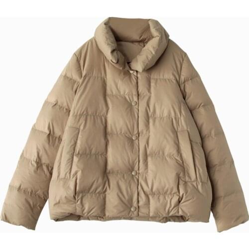 Korean Style 2021 Winter Down jacket Women Stand Collar Khaki Female Down Coat Loose Oversized Womens