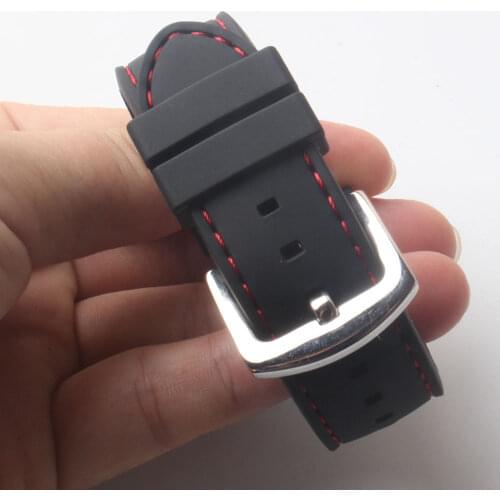 Silicone Watchband 20mm Band Watch Accessories Strap Rubber Bracelet Belt Waterproof High Quality watchband black with red line