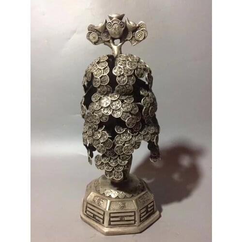 Hand-made Tibetan Silver Sculpture Wealth Tree , Money Tree Eight Diagrams Yuanbao Ancient Bronze Sculpture