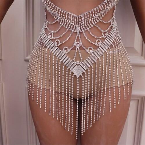 Sexy Crystal Body Harness Chain Bra and Thong Jewelry Set for Women Fashion Bling Rhinestone Bikini Set Underwear Body Jewelry