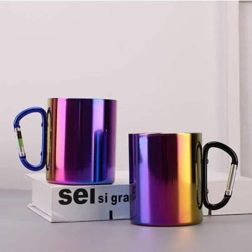 Taza de acero inoxidable de 180ml para acampar viaje al aire libre taza de doble pared con gancho de mosquetón