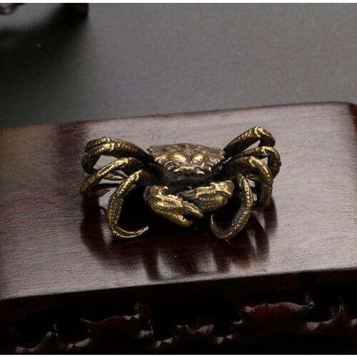 Pure Copper Crab Figurines Miniatures Animal Office Desktop Tea Pet Decor Ornament Antique Bronze Home Garden Decoration Crafts