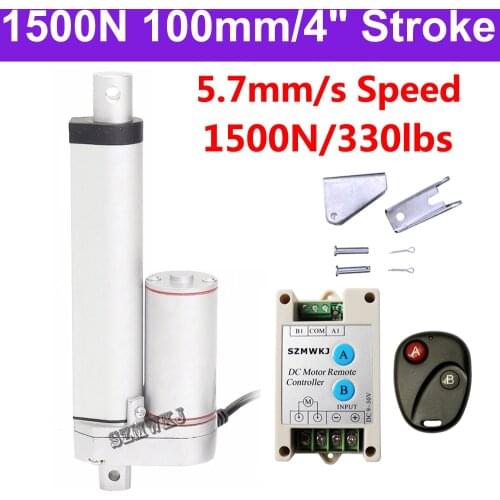 Heavy Duty 1500N DC 12V 100mm 4" Stroke Linear Actuator 5.7mm/s Spd Door Opener Motor Controller Brackets Bed Lift Table Tools