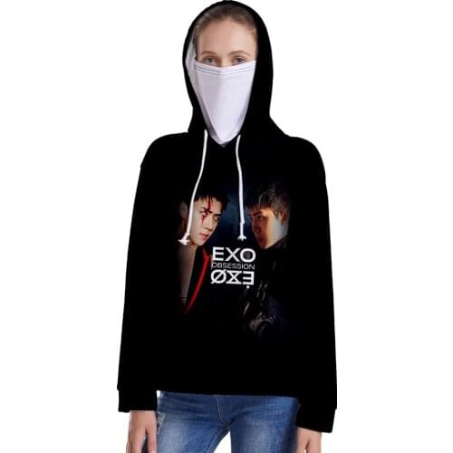 K Pop EXO Love Shot Harajuku Modies 3D Hoodie Sweatshirt Casual Long Sleeved Women Men Oversize Hip Hop 3D Hoodie and Headscarf