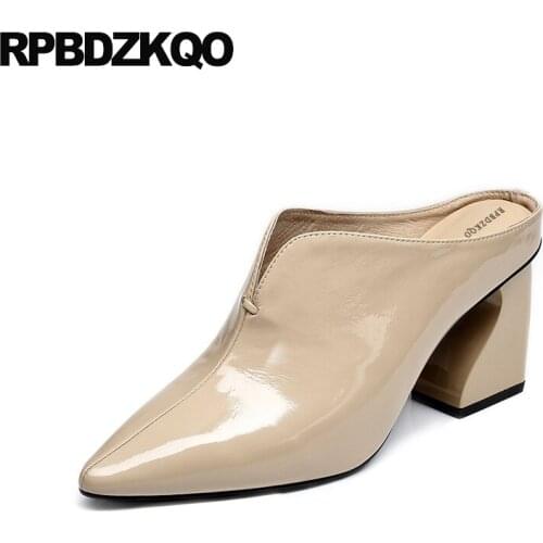 Fashion pointed toe high heels 3 inch pumps luxury shoes women designers new size 4 34 2019 ladies thick patent leather sandals