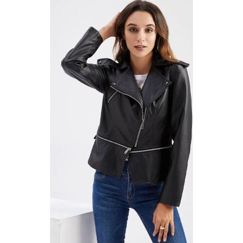 2021 Spring And Autumn Womens Punk Imitation Leather Jacket Detachable Solid Color Long-sleeved Lapel Locomotive Bomber Jacket