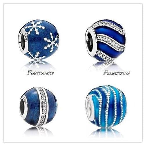 925 Sterling Silver Bead Charm Blue Enamel Wintry Delight Snowflake Charm Fit Women Pandora Bracelet & Necklace Diy Jewelry