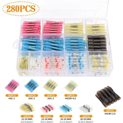 280pcs Solder Seal Wire Connectors Heat Shrink Solder Butt Connectors Solder Connector Kit Automotive Marine Insulated