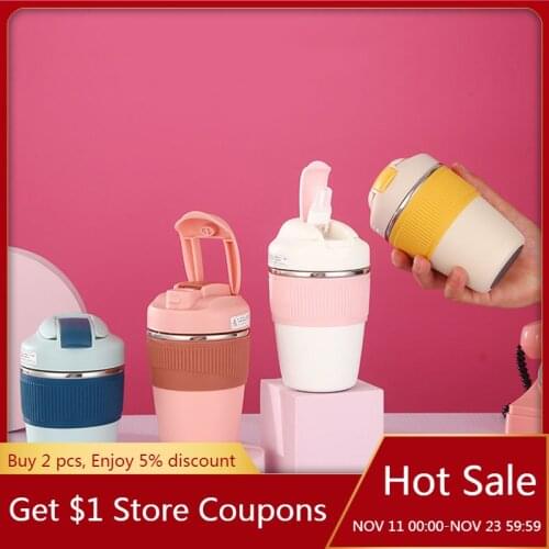 350ML/480ML Simple Fashionable Straw Cup 316 Stainless Steel Vacuum Mug Candy Color Thermo Flask Coffee Cup Gift Drinking Cup