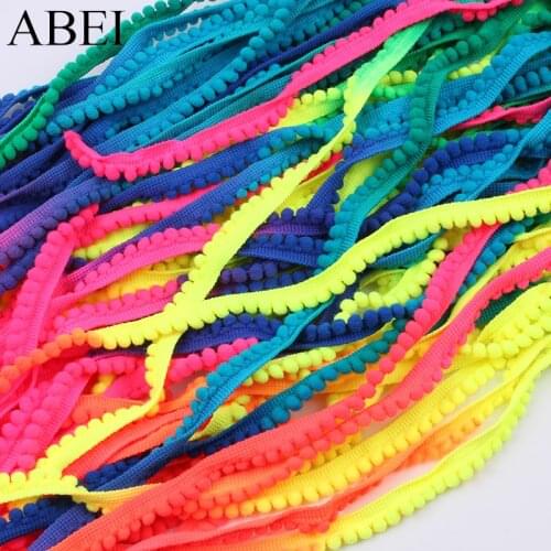 5Yards/lot Rainbow Color Pompom Ball Lace Fabric DIY Sewing Craft Accessories Knitted Pom pom Fringe Ribbon Trims for Garments