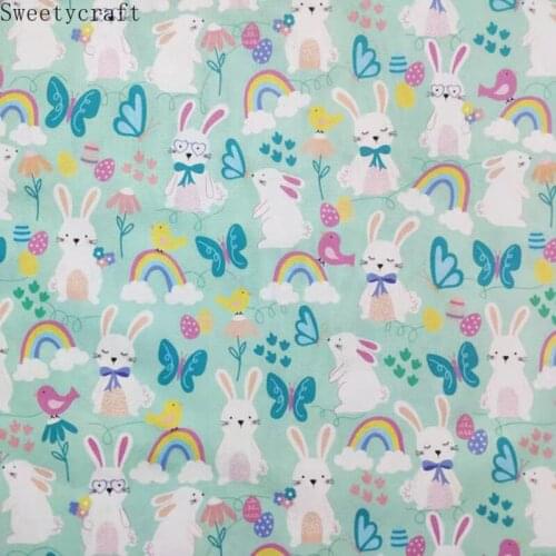 50 x 110cm 100% Cotton Fabic Easter Bunny Butterfly Printed Cloth Handmade DIY Sewing Dress Curtain Pillow Soft Baby Clothing