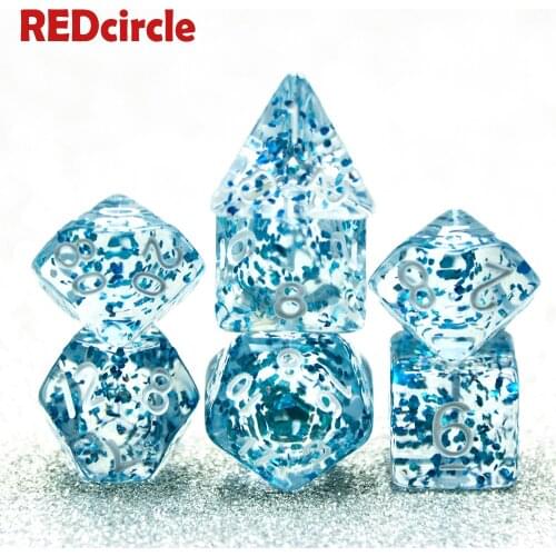 7pc/lot D4,6,8,10,10%,12,20 Glitter Powder Crystal Nebula Dnd Rpg TRPG Amazing Effect Dice Set for Boardgame