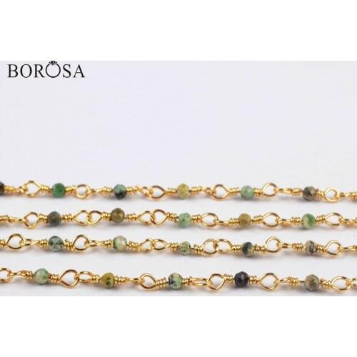 BOROSA 3Meters 2mm Africa Turquoises Beads Faceted Chains Natural Stone Bead Brass Chains Accessories JT241
