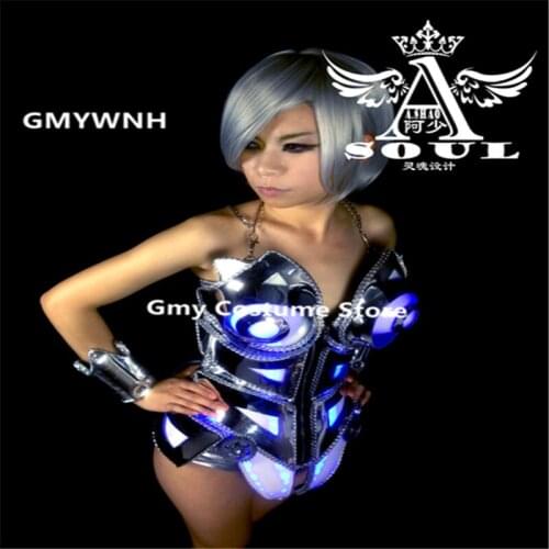 AS02 Ballroom dance RGB colorful costumes led robot women armor suit stage wears outfit catwalk performance luminous clothes dj