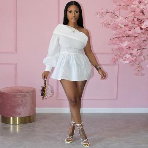 Echoine Off Shoulder One Shoulder Long Sleeve Mini White Dress Elegant Sexy Party Night Dresses