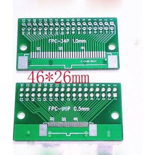 Free shipping 100pcs transfer board FPC 34P FFC TO dip 2.54 Pitch TFT LCD panel 1mm 0.5mm pitch double side