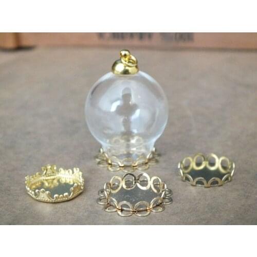 Free ship!! 25x15mm Handmade ball shape glass globe with Different shapes base (crown/flower/lace) glass vial pendant