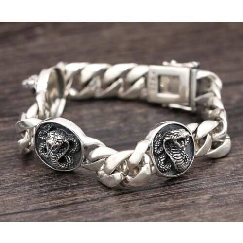 Solid 925 sterling Silver women men Punk Rock Vintage Biker Jewelry Locomotive Cobra Snake bracelet bangle A1483