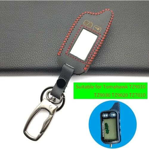TZ9010 Tomahawk LCD Remote Control Leather Key Case TZ-9010 Keychain Fob Cover for Vehicle-Way Safety Car Alarm System TZ 9010