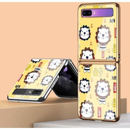 Z Flip Funda Case for Samsung Galaxy Z Flip F7000 Z Fold 2 W21 5G Lovely Little lion Tempered Glass Phone Case Cover Z Fold 2