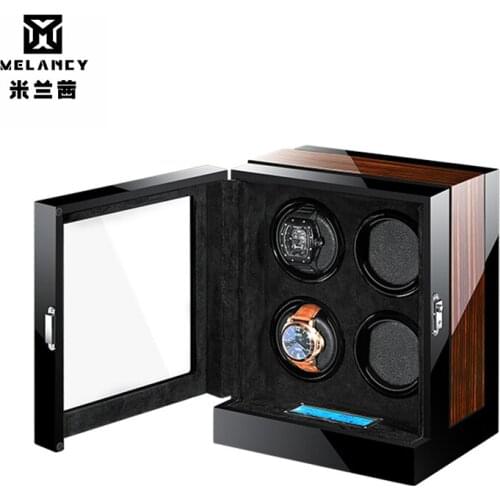 Wood Balck Paint Black Leather Inside Watch Winder Box 5 Modes Automatic Winding Watch Winder