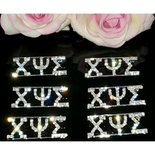 Greek Letters Brooch "Chi Psi Sigma" Lapel Pins in Sliver Tone Rhinestone Handmade Greek Jewelry&Gift WHOLESALE