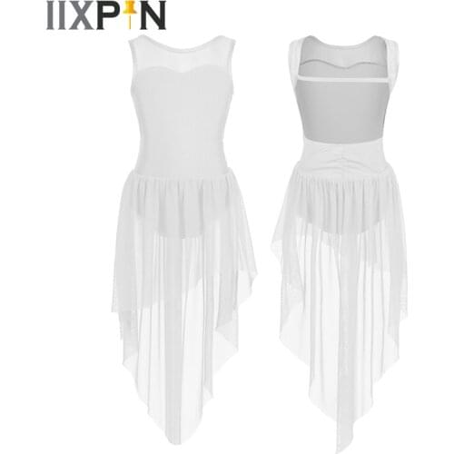 IIXPIN Girls Ballet Dress girl dance clothing Sleeveless Splice Open Back High-low Hem Ballet Dance Gymnastics Leotard Dress