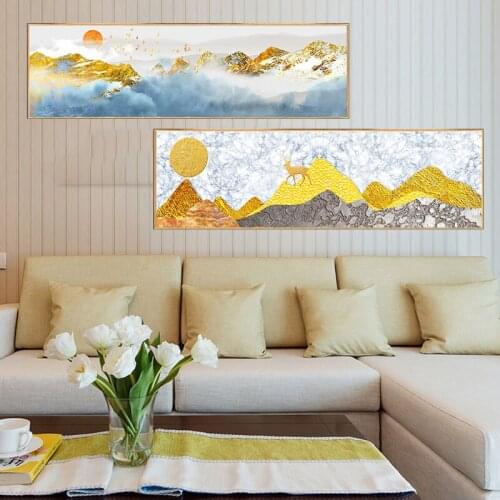 New Chinese Style Yellow Mountains Canvas Painting Modern Landscape Posters and Print Wall Art Cuadro Decor For Living Room Bedr