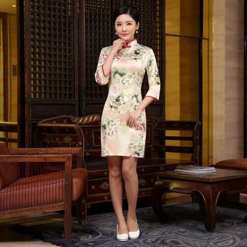 Short Qipao Dress Traditional Cheongsam Chinese Style Tang Suit Oriental QipaoVintage Exquisite Women