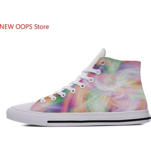 Colorful vortex Tie Dye swirl Abstract Rainbow Fashion Lightweight High Top Canvas Shoes Men Women Casual Breathable Sneakers