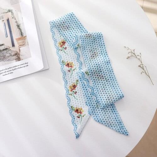 Summer French Blue Hair Restore Ancient Ways Small Broken Flower Long Silk Chiffon Hair Ribbon Weaving Hair Ribbon Ties