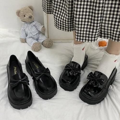 Spring Autumn Bow Lolita Shoes Med Heels Women Boat Shoes Slip on Platform Shoes Thick Sole Girls Casual Shoes Loafers 9109G