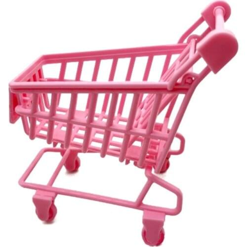 77HD Scaled Model Trolley Realistic Dollhouse Miniature Pink Shopping Cart Accessory for Preschool Pretend Play Teenager Girl