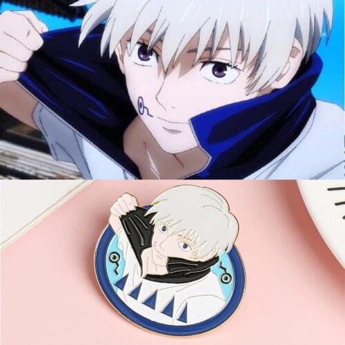 Anime Jujutsu Kaisen Gojo Satoru Inumaki Toge Metal Badges Brooch Delicate Collectible Grade Badge with Butterfly Clasp
