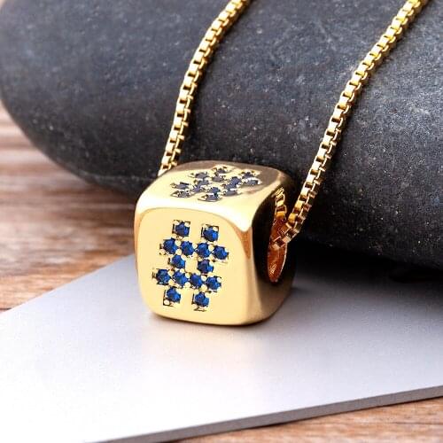 Fashion Exquisite Dice Cube Shape Crystal Copper Zircon Pendant Necklace For Women Men Chocker Jewelry Fine Birthday Party Gift